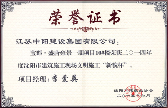 沈陽(yáng)市建筑施工現(xiàn)場(chǎng)文明施工 新貌杯