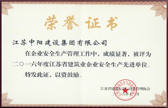 江蘇省建筑業(yè)企業(yè)安全生產(chǎn)先進(jìn)單位